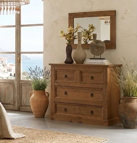 Cómoda Rústica 4 Cajones Pino Natural-Imagen muebles baena