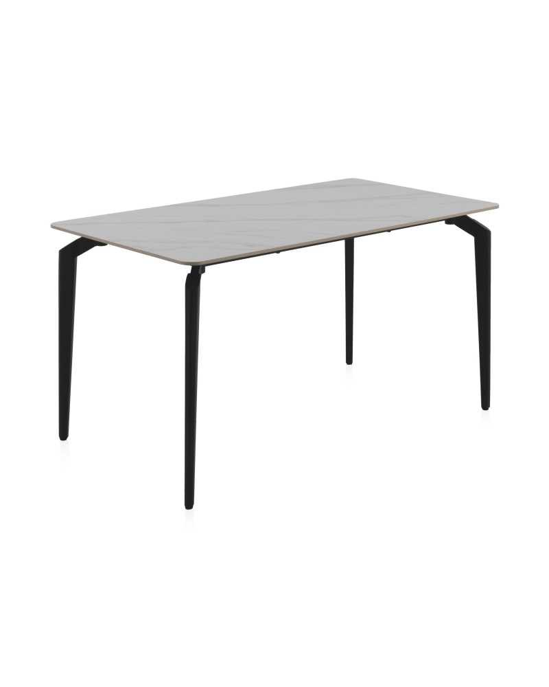 mesa-ceramica-blanca-con-patas-de-metal-negras-140CM