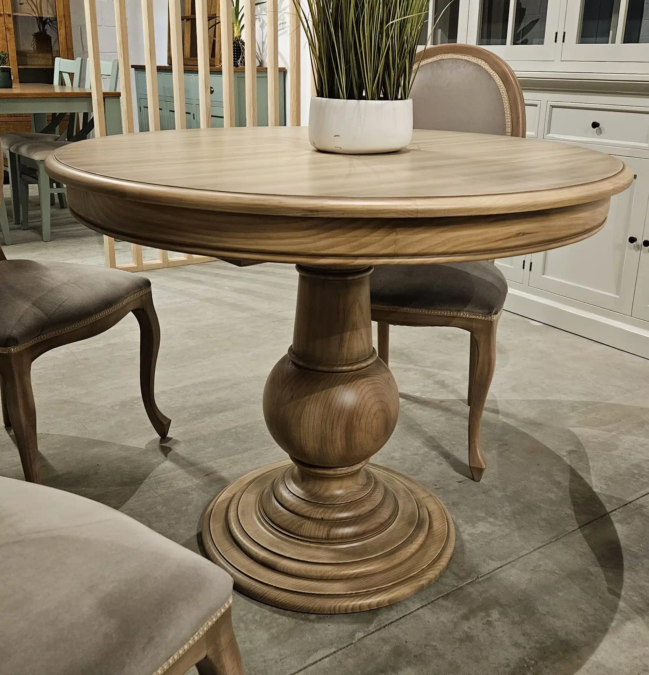 Mesa Redonda Extensible Madera Pino en Crudo WEBP