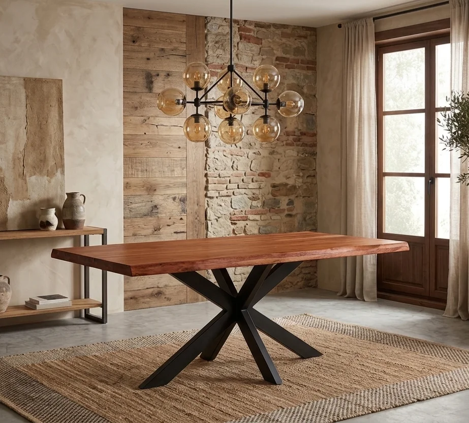 Mesa de Acacia con Patas Metal Negro