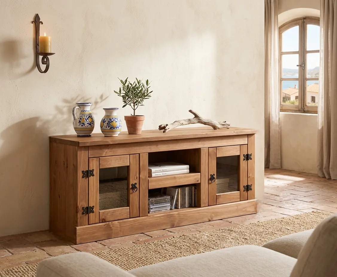 Mueble TV Rústico de Madera de Pino 130 Cm-foto de muebles baena