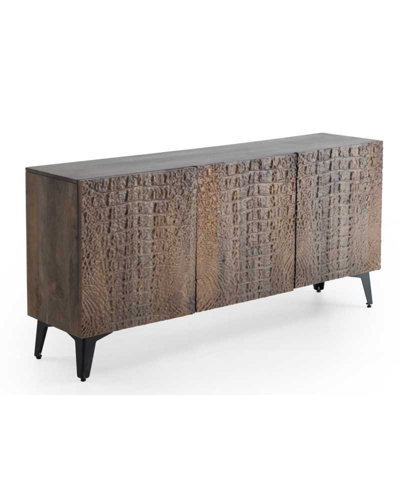 aparador-3-puertas-piel-caiman-marron-topo-de-madera-de-mango-y
