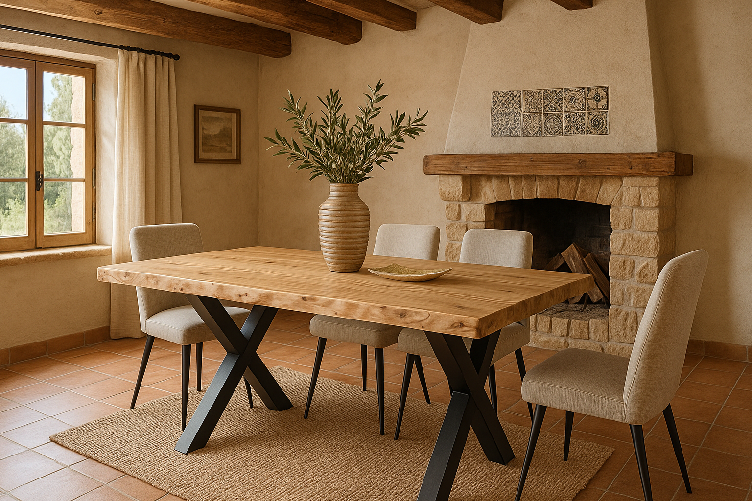 Mesa de Madera Maciza Natural – Estilo Rústico Mediterráneo.1