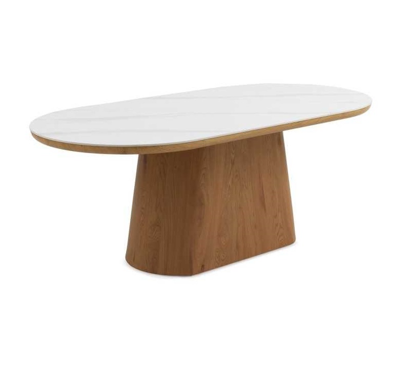Mesa Comedor Ovalada Roble-Mármol 200 x 100 Cm blanco