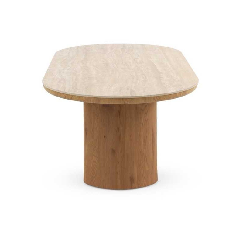 Mesa Comedor Ovalada Roble-Mármol beige travertino
