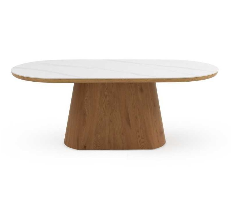 Mesa Comedor Ovalada Roble-Mármol blanco