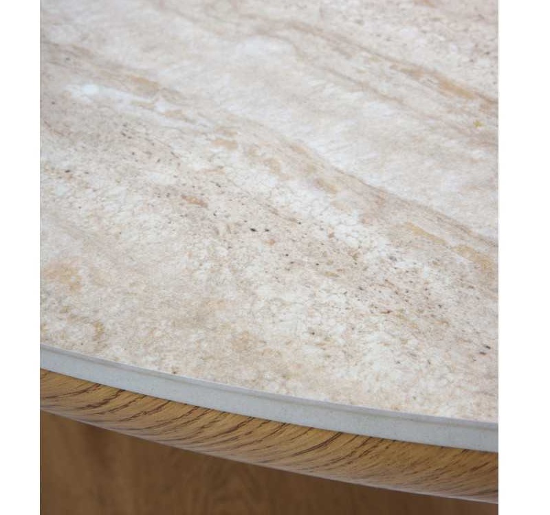 Mesa Comedor Ovalada Roble-Mármol travertino beige