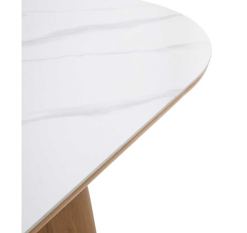 Mesa Comedor Ovalada Roble-detalle marmol blanco