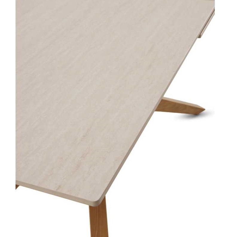 Mesa Extensible Comedor 160-200 Cm Roble-detalle travertino