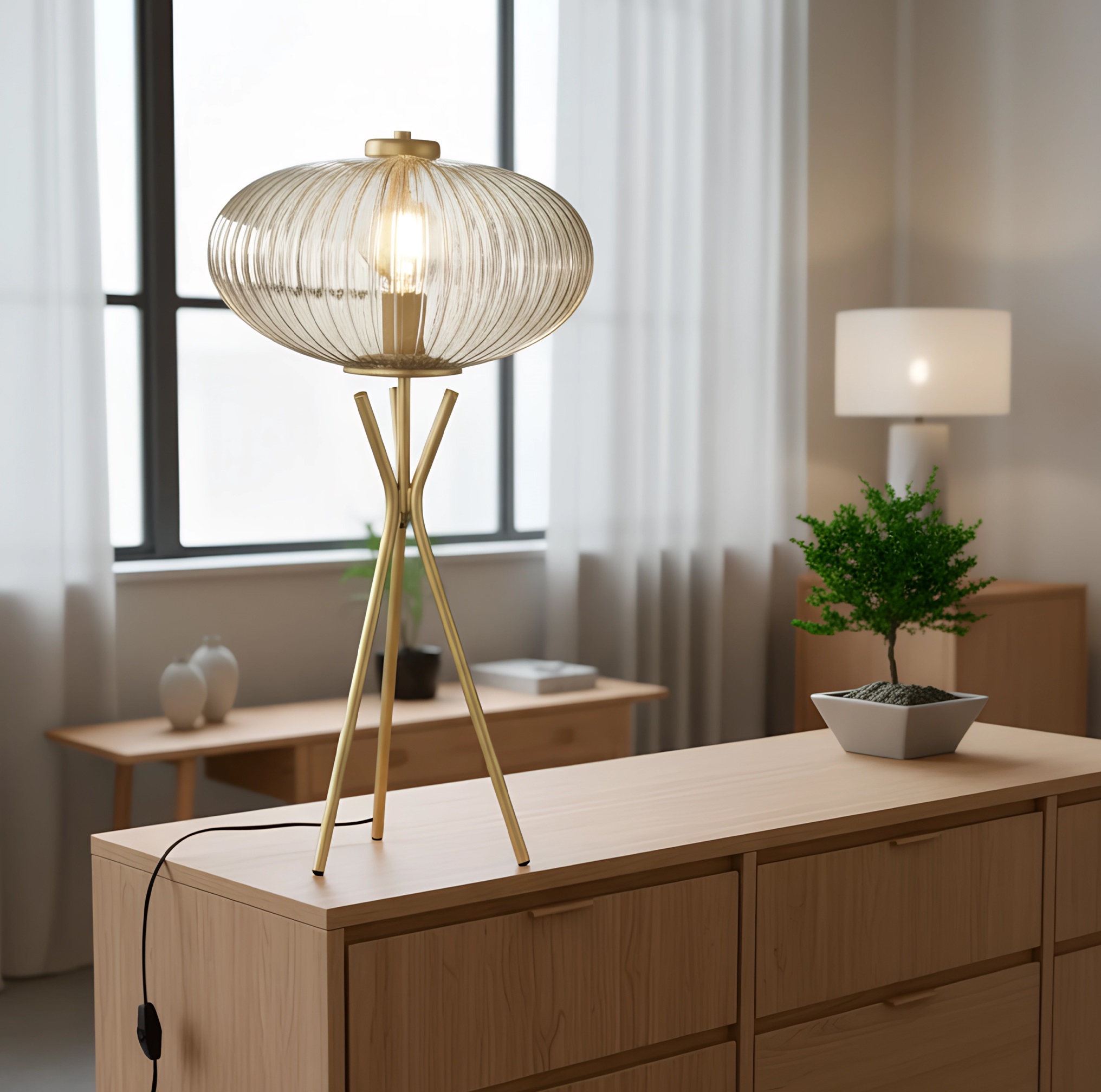Lámpara Sobremesa Metal Oro Cristal 30x78 Cm